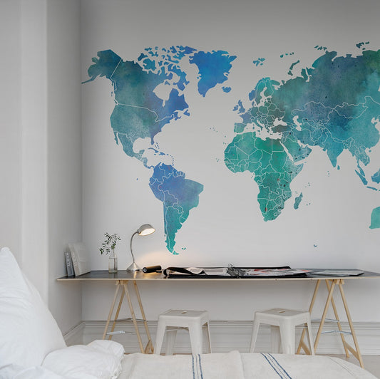 Your Own World Map Color Clouds Mural Wallpaper (SqM)