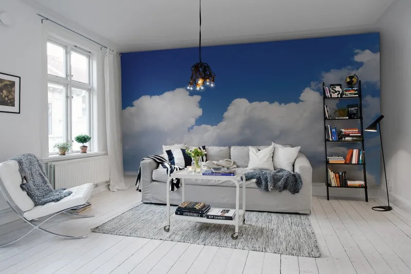 Happy Clouds Blue Mural Wallpaper (SqM)