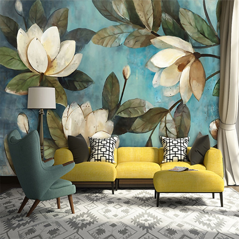 3D Vintage Lotus Teal Wall Mural (SqM)