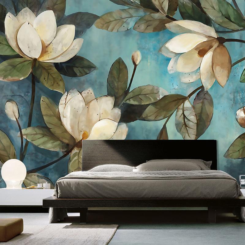 3D Vintage Lotus Teal Wall Mural (SqM)