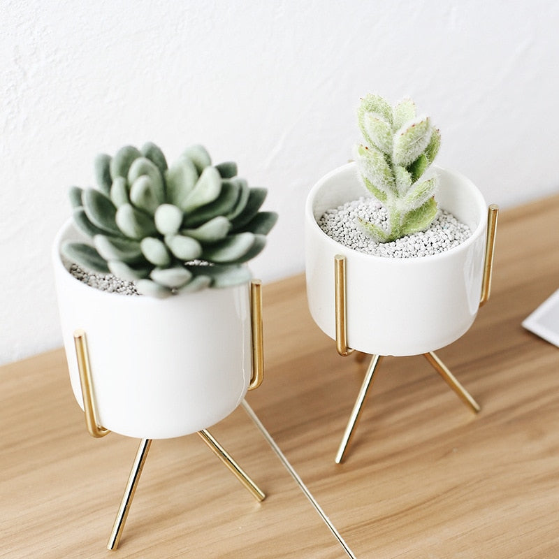 Nordic Ceramic Pots with Metallic Shelves (Set of 3)