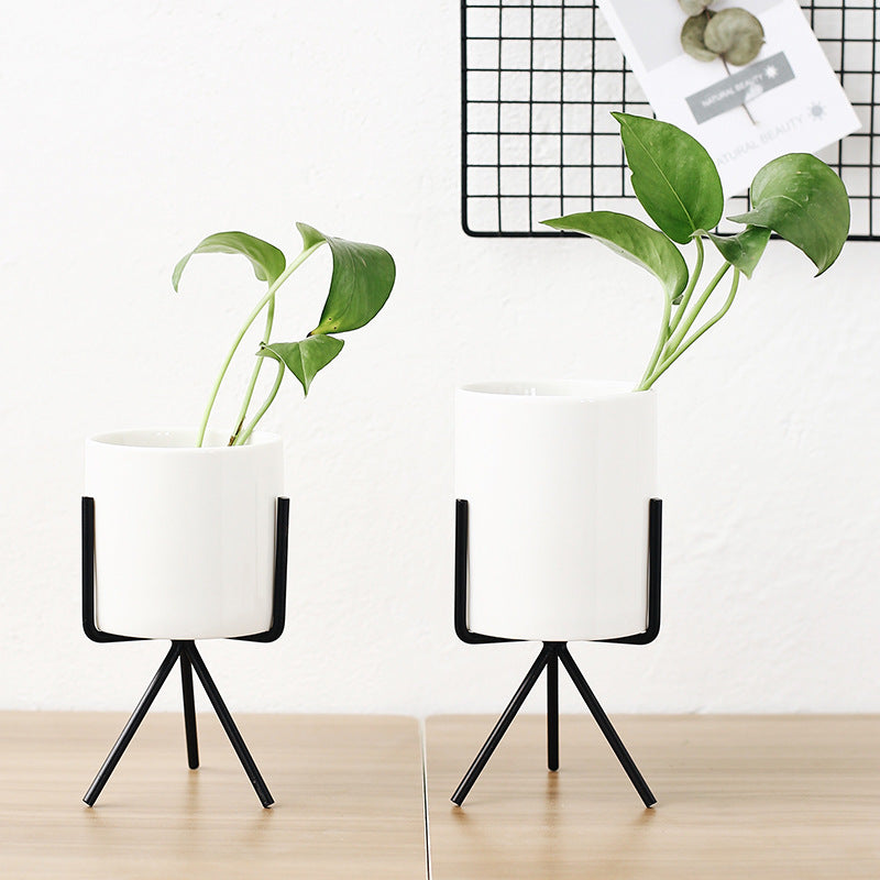 Nordic Ceramic Pots with Metallic Shelves (Set of 3)
