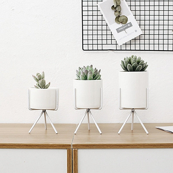 Nordic Ceramic Pots with Metallic Shelves (Set of 3)