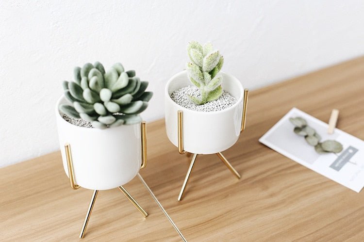 Nordic Ceramic Pots with Metallic Shelves (Set of 3)