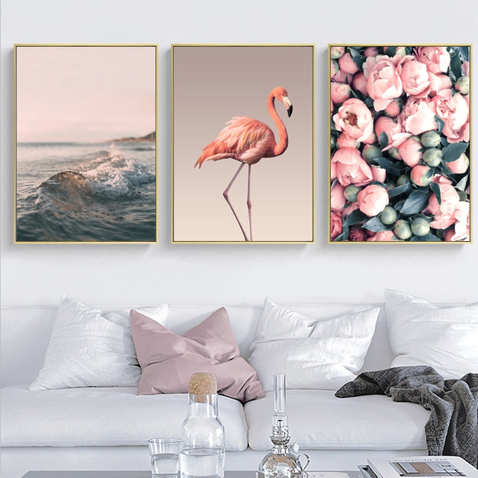 Pink Dreams - Flowers & Flamingo