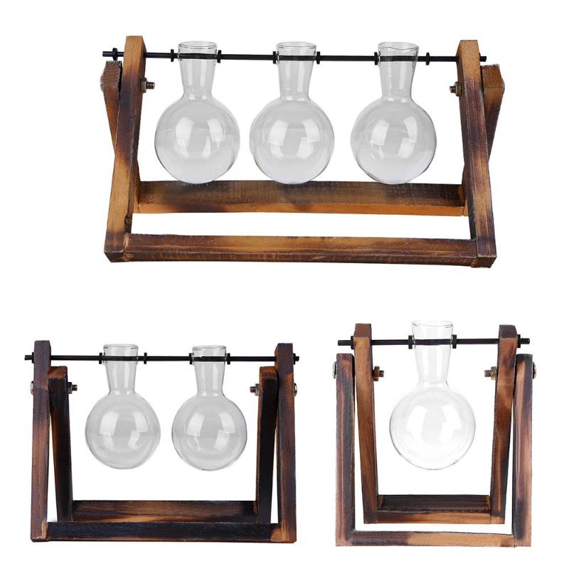 Hydroponic Glass Vase with Wooden Stand