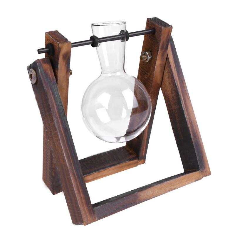 Hydroponic Glass Vase with Wooden Stand