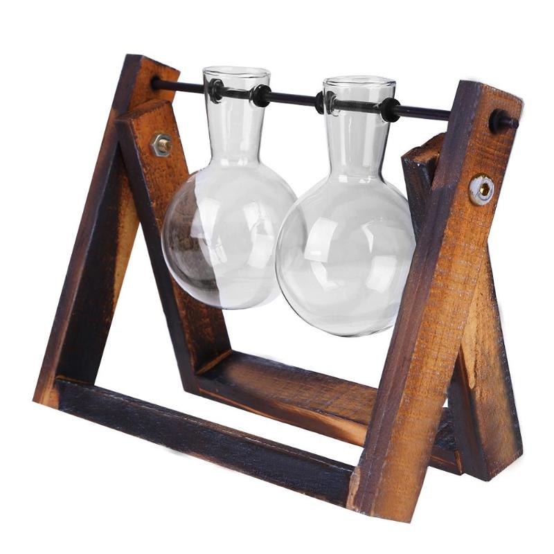 Hydroponic Glass Vase with Wooden Stand