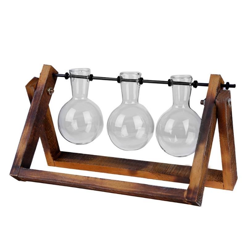 Hydroponic Glass Vase with Wooden Stand