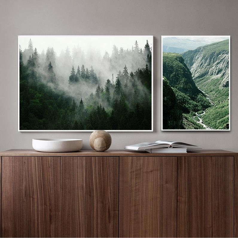 Scandinavian Forest Mists Scenery Canvas Print