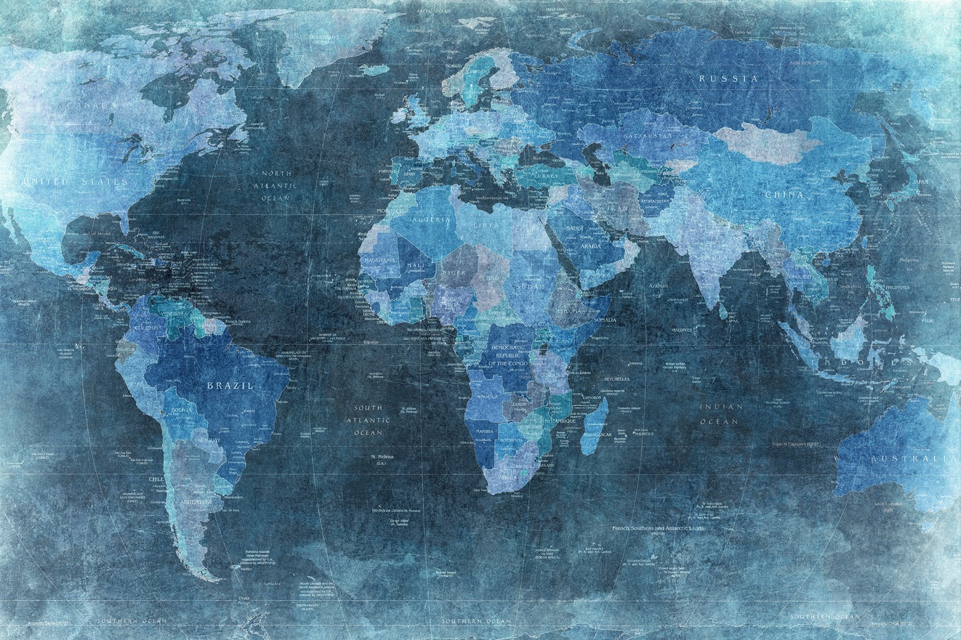 World Map Vintage Blue Mural Wallpaper (SqM)