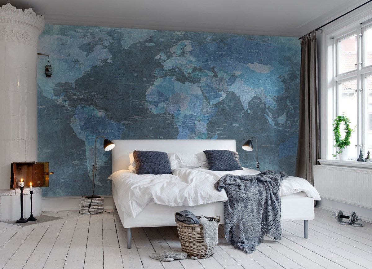 World Map Vintage Blue Mural Wallpaper (SqM)