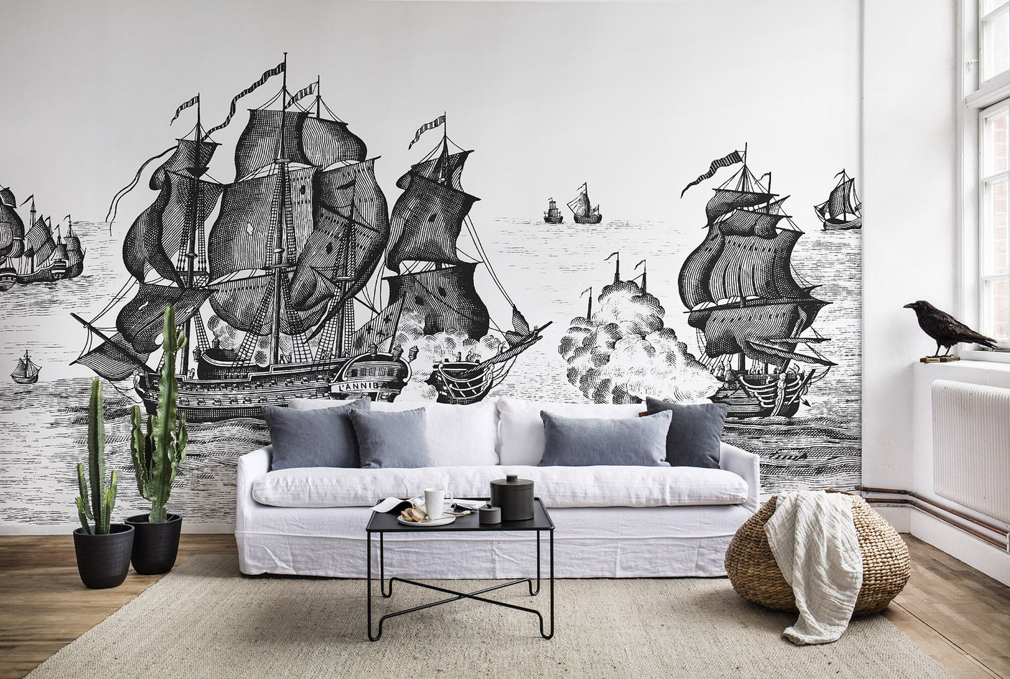 Pirates Adventure B&W Mural Wallpaper (SqM)