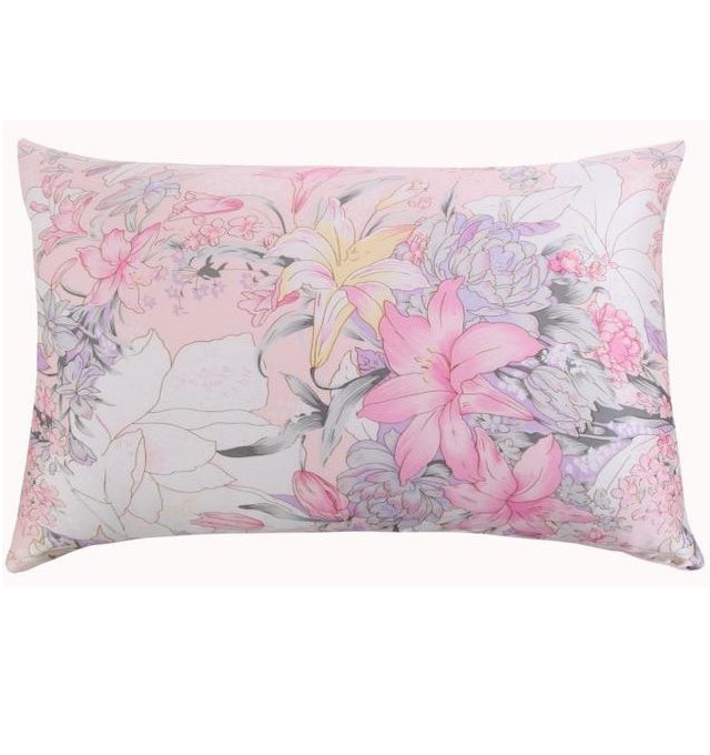 Pink Lilly Floral Mulberry Silk Pillowcase