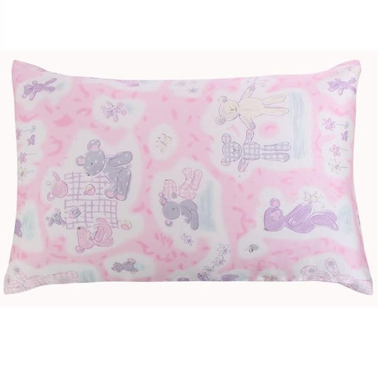 Teddy Bear Pink Mulberry Silk Pillowcase