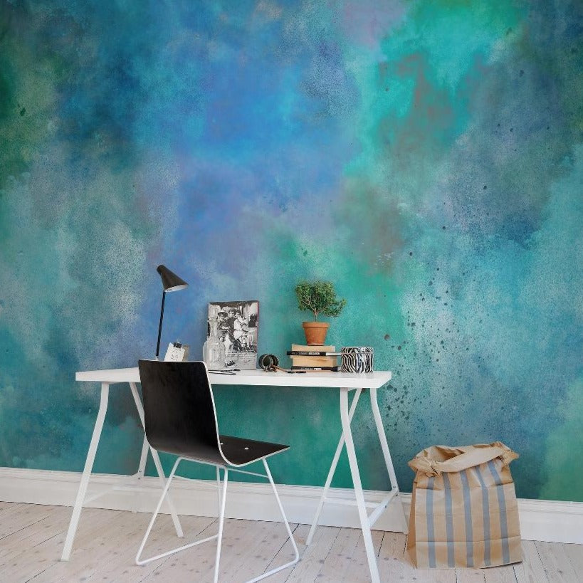 Color Clouds Aquamarine Mural Wallpaper (SqM)