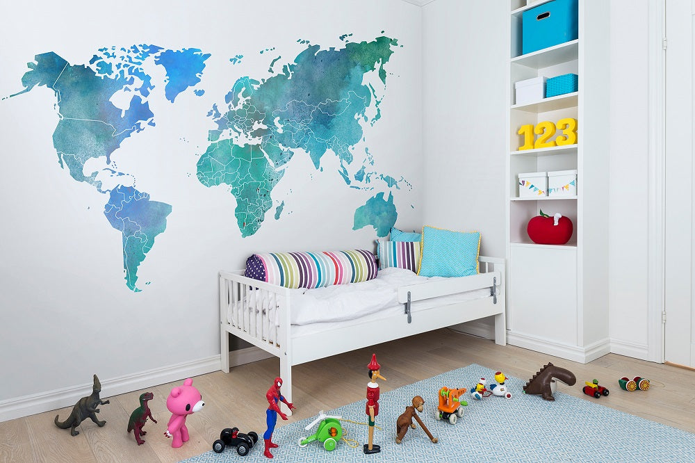 Your Own World Map Color Clouds Mural Wallpaper (SqM)