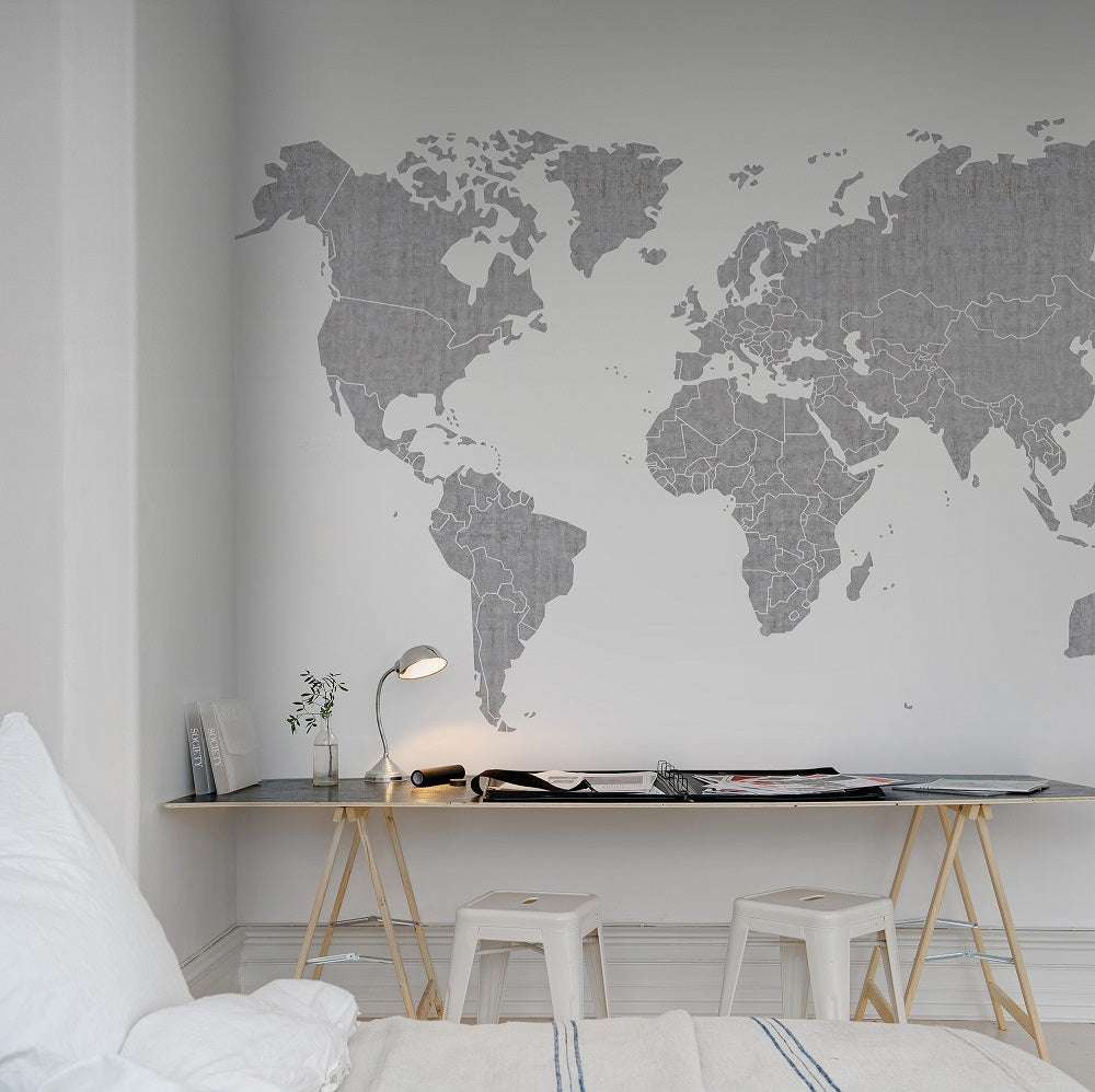 Your Own World Map Concrete Mural Wallpaper (SqM)