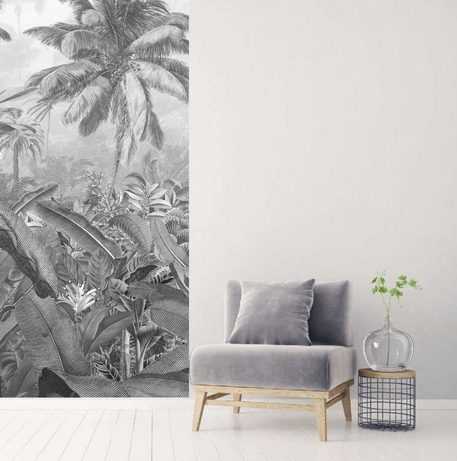 Caribbean Rainforest Black and White Mural Wallpaper (SqM)