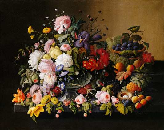 Flowers and Fruits Bouquet Dark Mural Wallpaper (SqM)