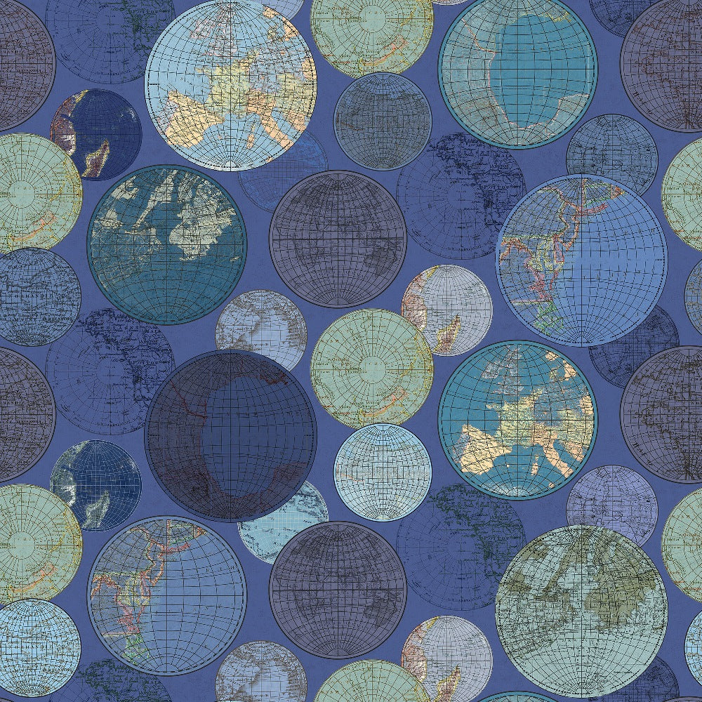 Globes Gathering Blue Mural Wallpaper (SqM)