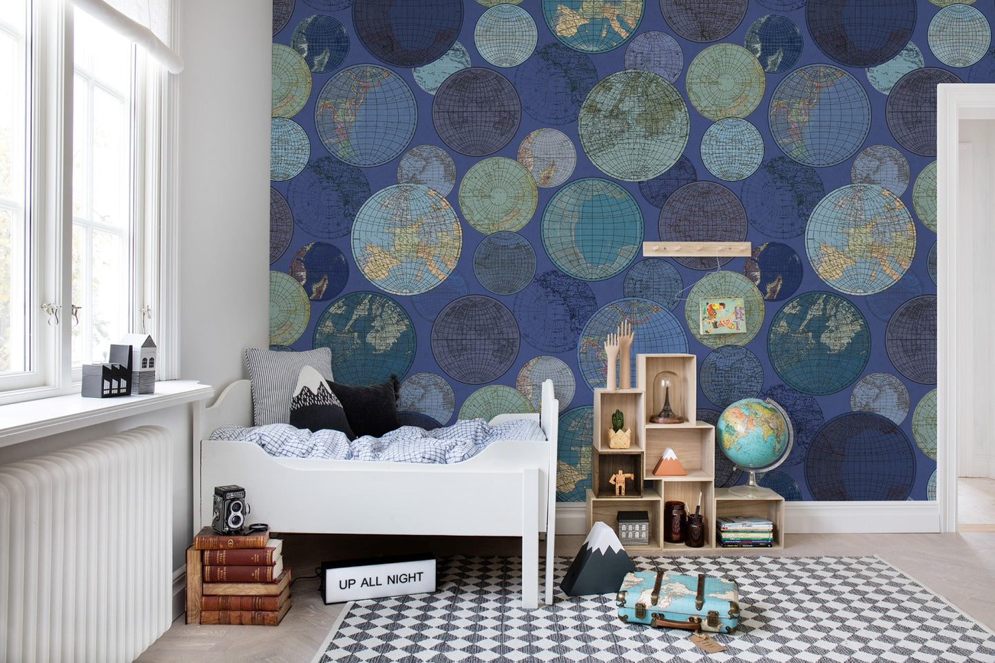 Globes Gathering Blue Mural Wallpaper (SqM)