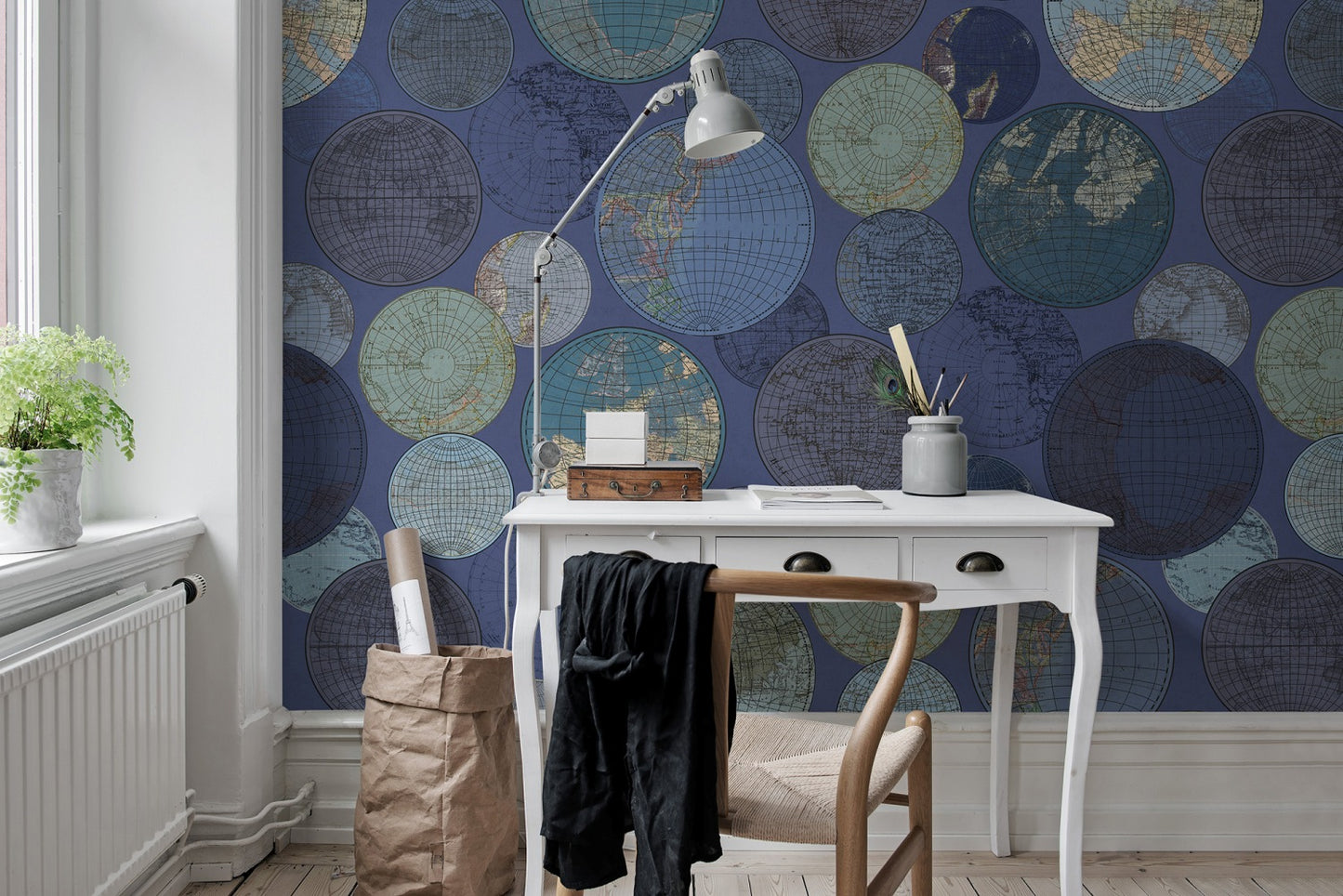 Globes Gathering Blue Mural Wallpaper (SqM)