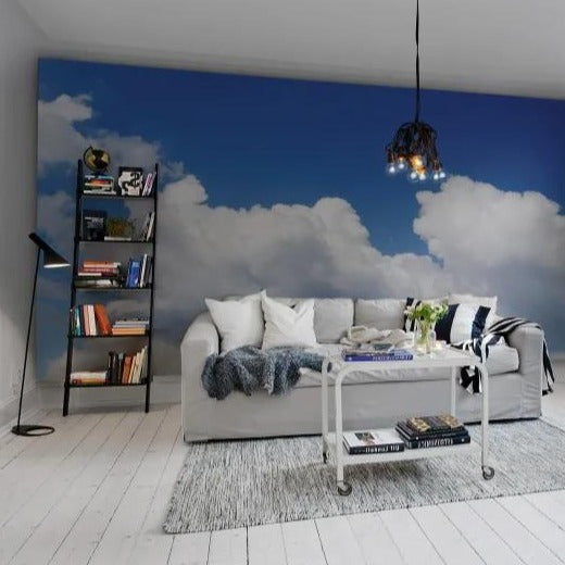 Happy Clouds Blue Mural Wallpaper (SqM)