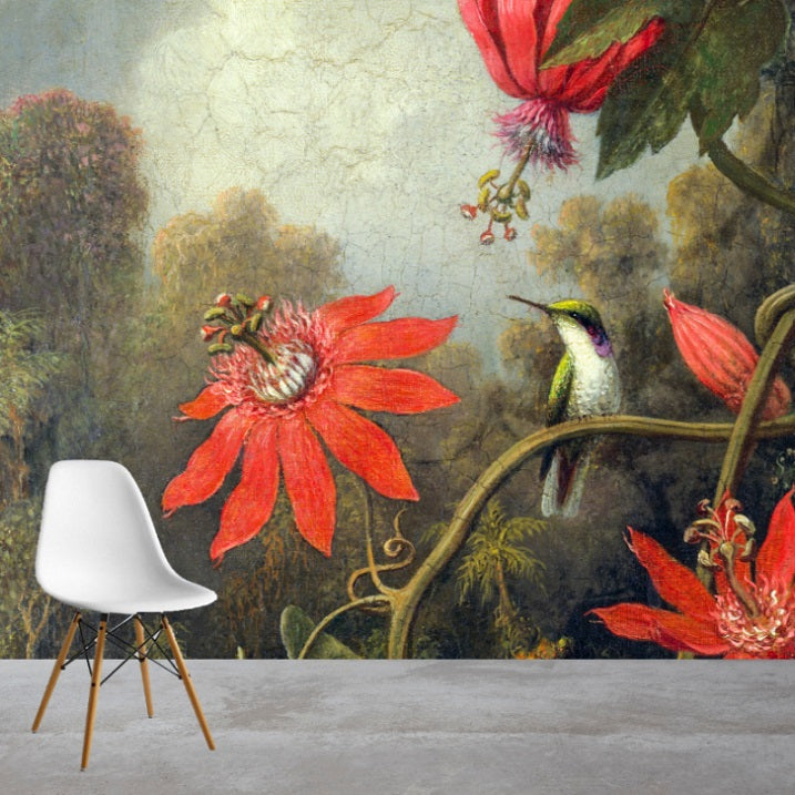 Hummingbird with Passionflowers Mural Wallpaper (SqM)