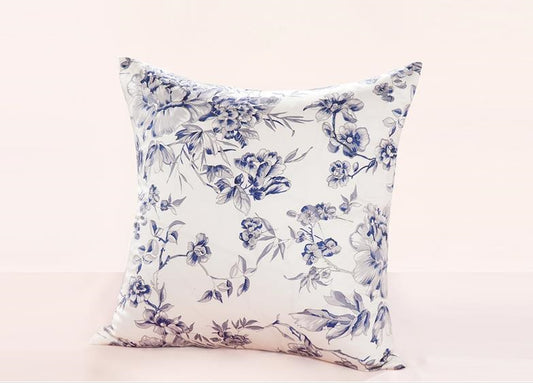 Blue Flora Natural Silk Cushion Cover