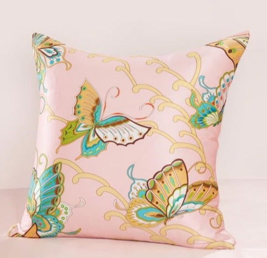Pink Butterflies Natural Silk Cushion Cover