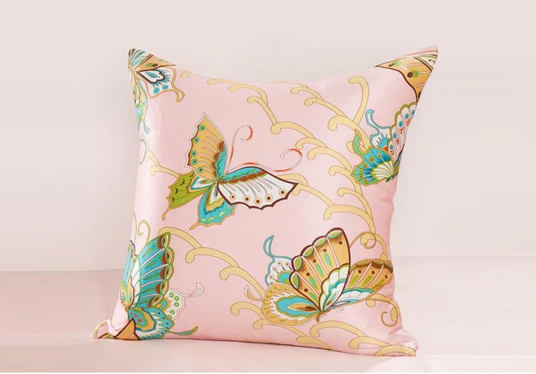 Pink Butterflies Natural Silk Cushion Cover