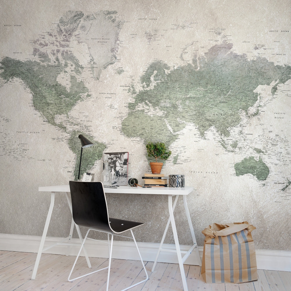 School Atlas Classic Map Mural Wallpaper (SqM)