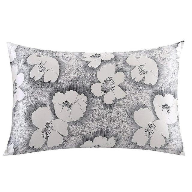 Silver Poppy Mulberry Silk Pillowcase
