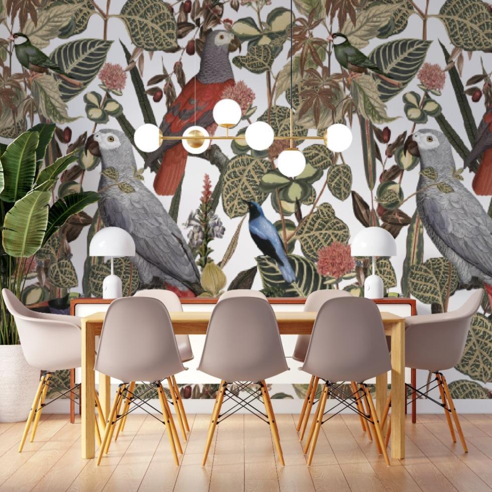 Jungle Grey Parrots Mural Wallpaper (SqM)