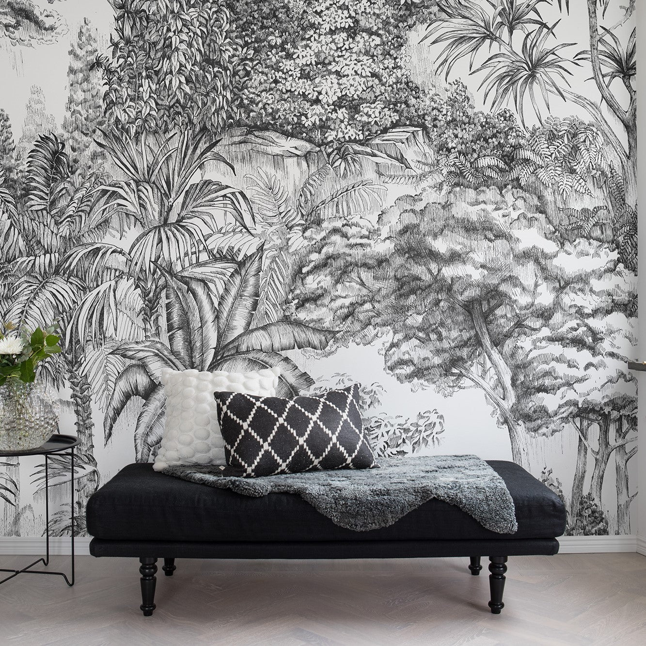 Tropical Jungle in Grey Mural Wallpaper (SqM)