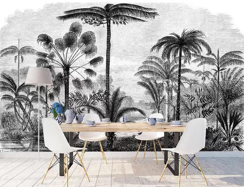 Vintage Palm Trees Engraving Mural Wallpaper (SqM)
