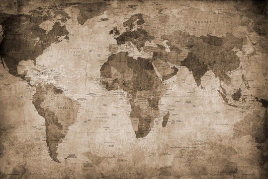 World Map Sepia Brown Mural Wallpaper (SqM)