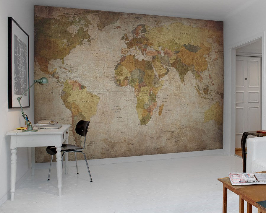 World Map Classic Vintage Mural Wallpaper (SqM)