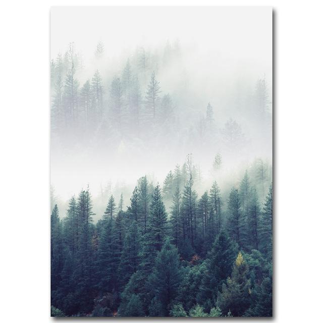 Nordic Forest Fog Canvas Wall Art