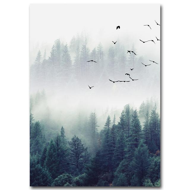 Nordic Forest Fog Canvas Wall Art