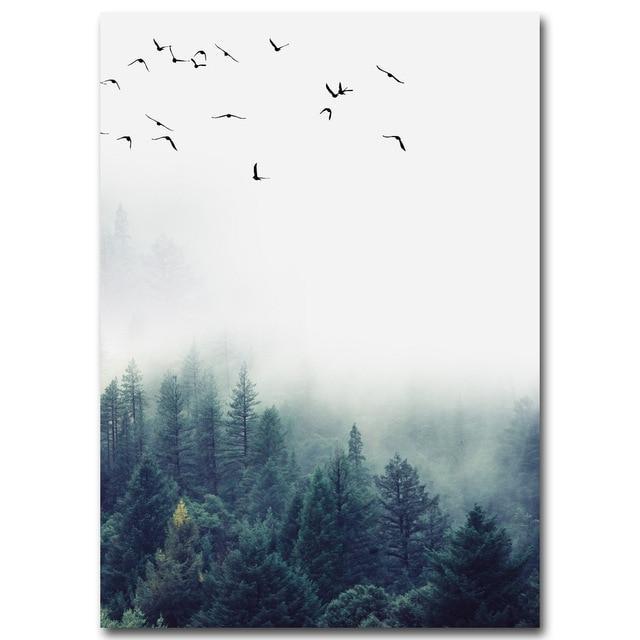 Nordic Forest Fog Canvas Wall Art