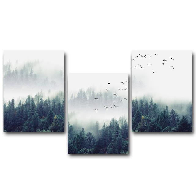 Nordic Forest Fog Canvas Wall Art