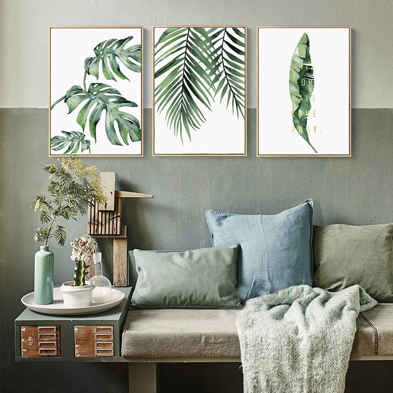 Watercolor Green Leaves Wall Art